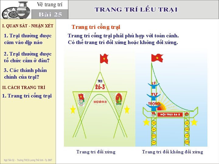 I. QUAN SÁT - NHẬN XÉT 1. Trại thường được căm vào dịp nào