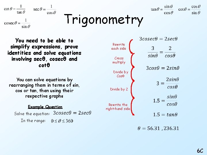 Trigonometry You need to be able to simplify expressions, prove identities and solve equations