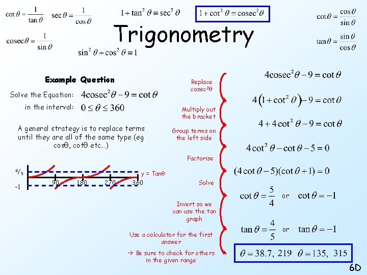 Trigonometry Example Question Replace cosec 2θ Solve the Equation: in the interval: Multiply out