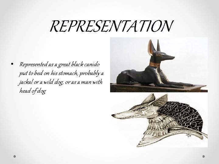 REPRESENTATION • Represented as a great black canido put to bed on his stomach,