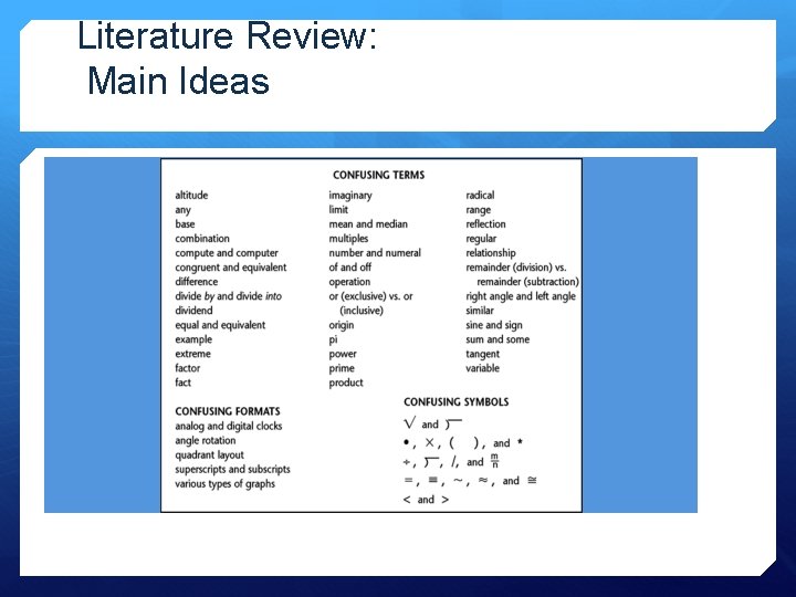 Literature Review: Main Ideas 