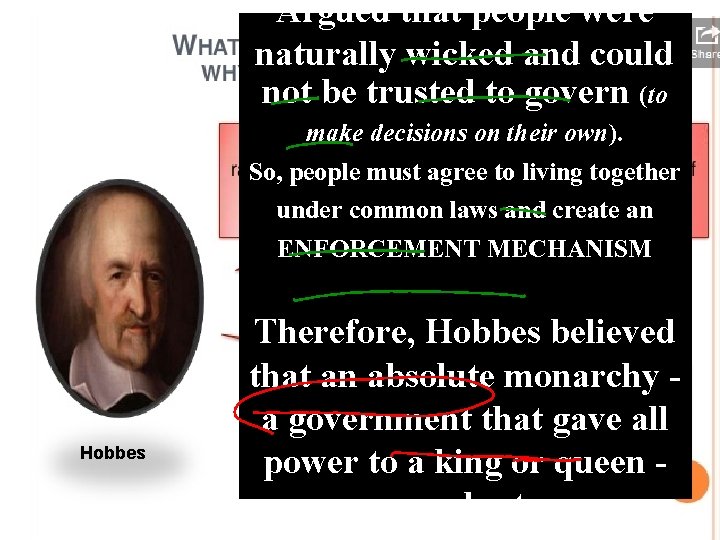 Argued that people were naturally wicked and could not be trusted to govern (to