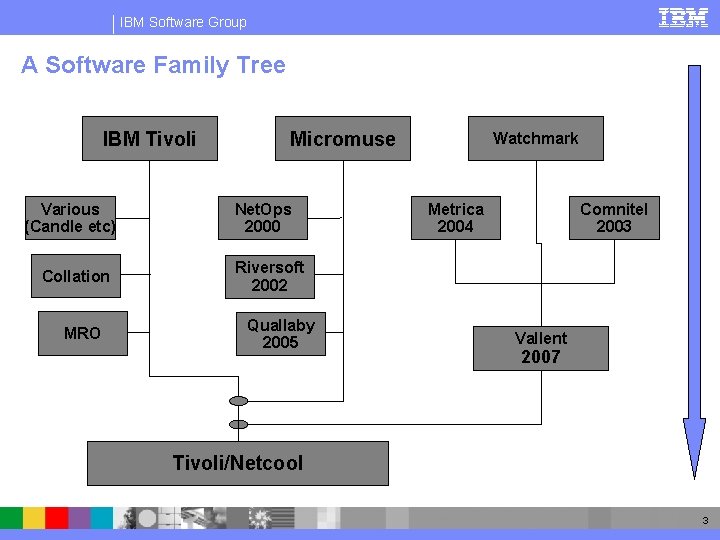 IBM Software Group A Software Family Tree IBM Tivoli Various (Candle etc) Collation MRO