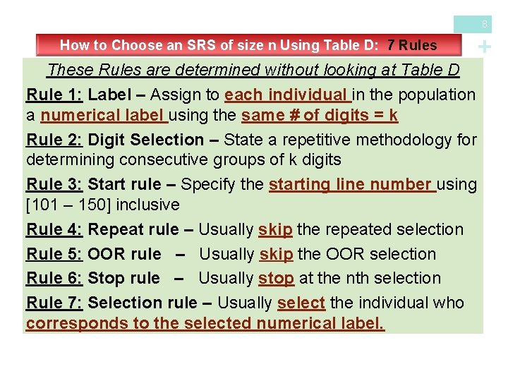 How to Choose an SRS of size n Using Table D: 7 Rules +