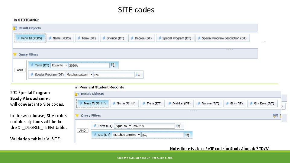 SITE codes SRS Special Program Study Abroad codes will convert into Site codes. In