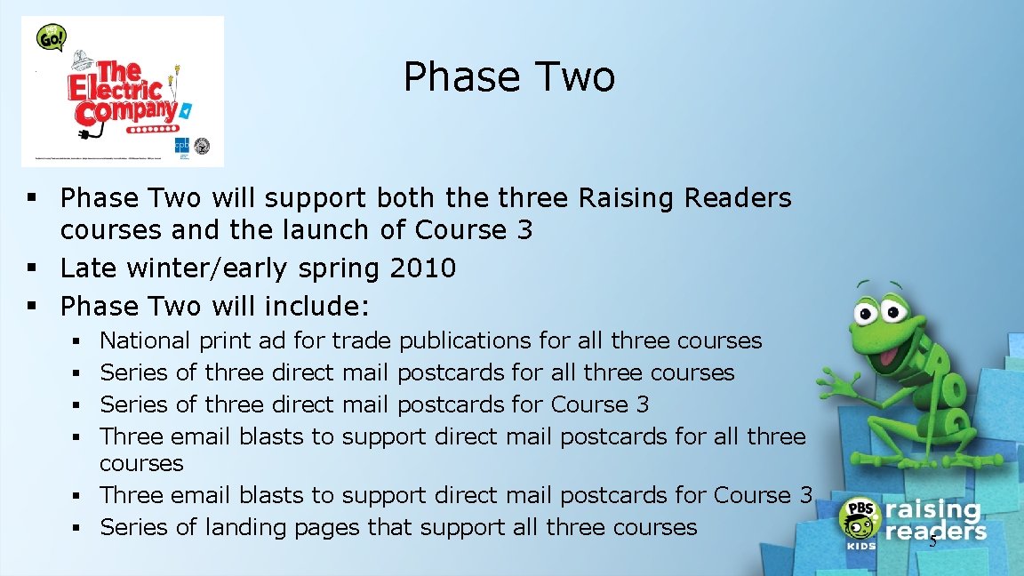 Phase Two § Phase Two will support both the three Raising Readers courses and