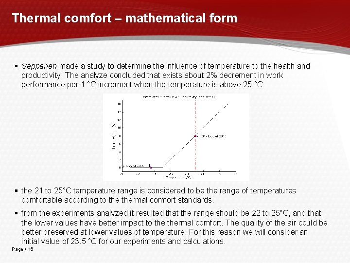 Thermal comfort – mathematical form Seppanen made a study to determine the influence of