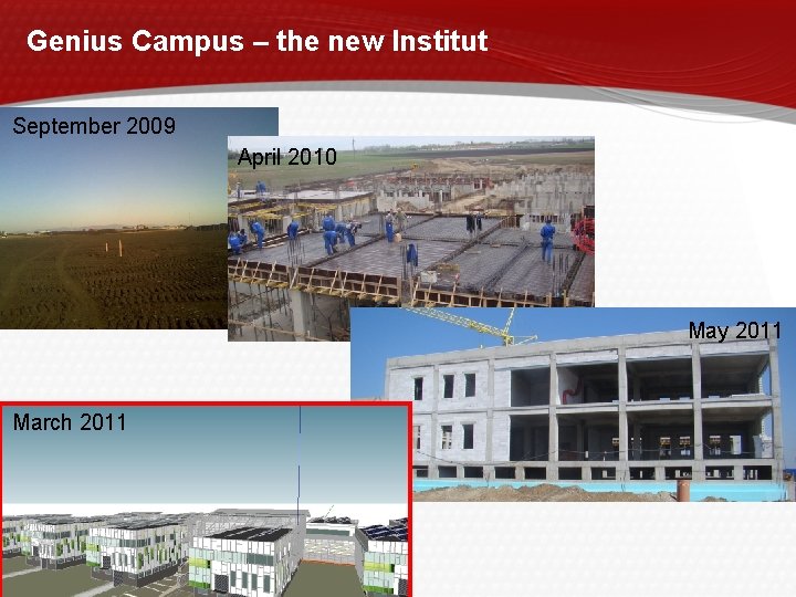 Genius Campus – the new Institut September 2009 April 2010 May 2011 March 2011