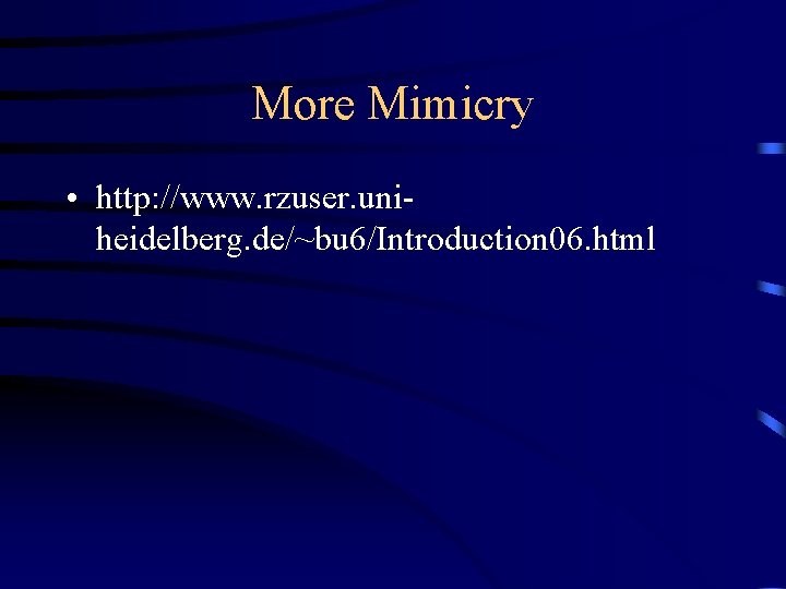 More Mimicry • http: //www. rzuser. uniheidelberg. de/~bu 6/Introduction 06. html 