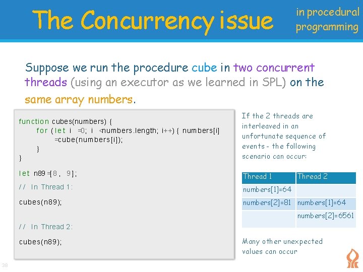 The Concurrency issue in procedural programming Suppose we run the procedure cube in two The Concurrency issue in procedural programming Suppose we run the procedure cube in two