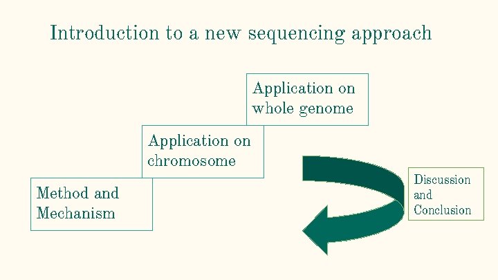 Introduction to a new sequencing approach Application on whole genome Application on chromosome Method