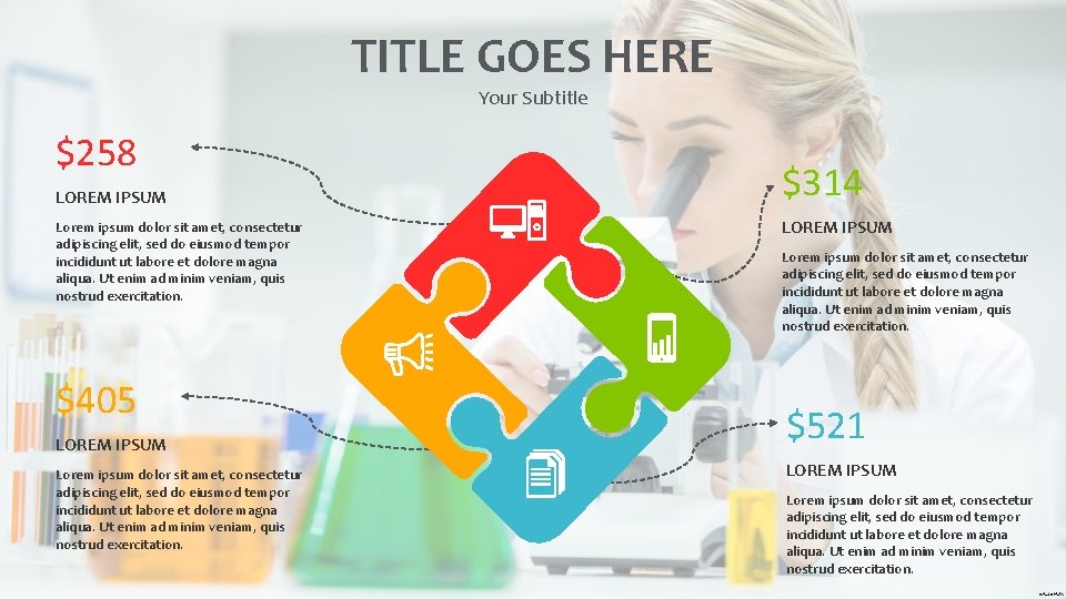 TITLE GOES HERE Your Subtitle $258 LOREM IPSUM Lorem ipsum dolor sit amet, consectetur