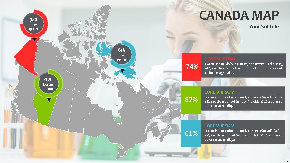 CANADA MAP 74% Lorem Ipsum Your Subtitle 61% Lorem Ipsum 74% LOREM IPSUM Lorem