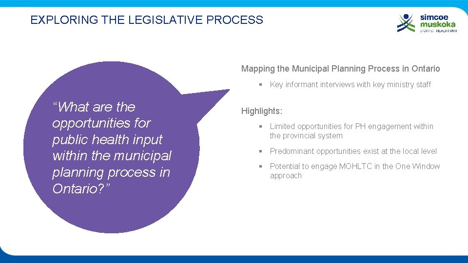 EXPLORING THE LEGISLATIVE PROCESS Mapping the Municipal Planning Process in Ontario § Key informant