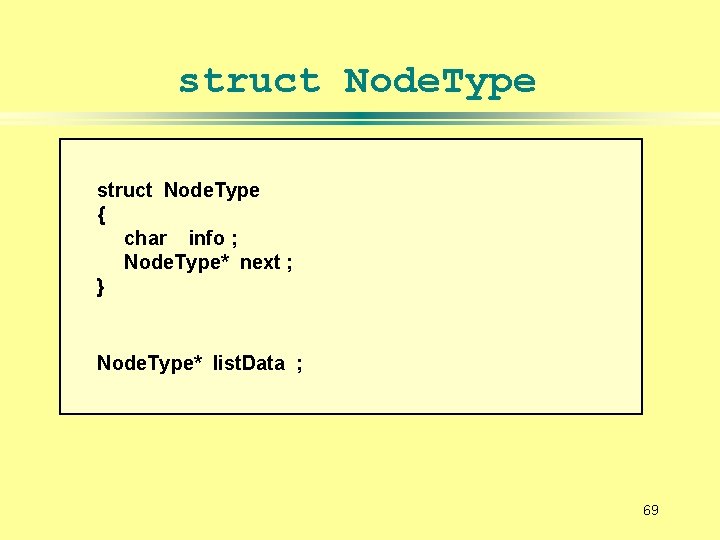 struct Node. Type { char info ; Node. Type* next ; } Node. Type*