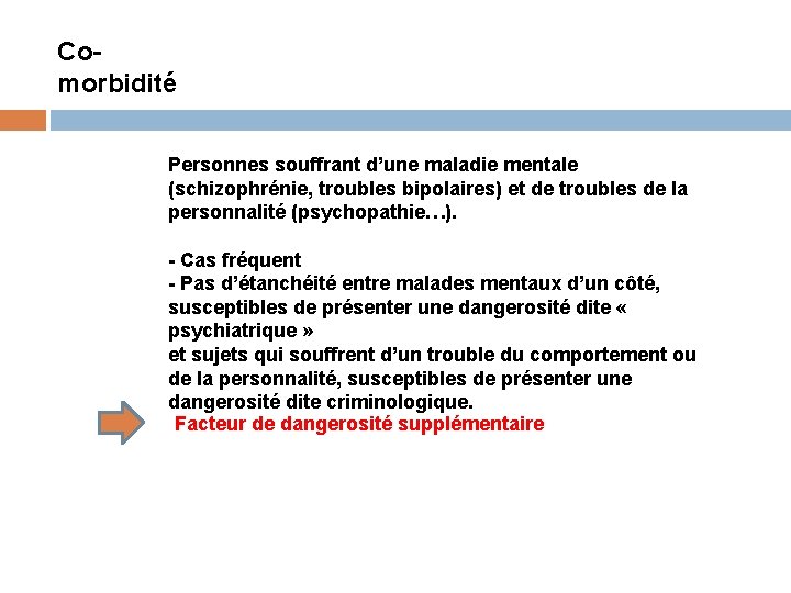 Comorbidité Personnes souffrant d’une maladie mentale (schizophrénie, troubles bipolaires) et de troubles de la