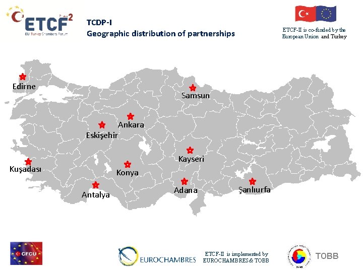 TCDP-I Geographic distribution of partnerships Edirne ETCF-II is co-funded by the European Union and