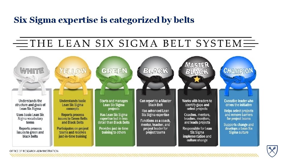 Six Sigma expertise is categorized by belts 