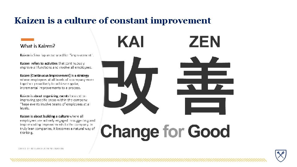 Kaizen is a culture of constant improvement 
