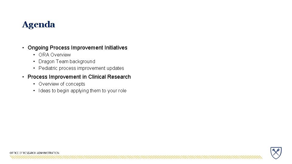 Agenda • Ongoing Process Improvement Initiatives • ORA Overview • Dragon Team background •