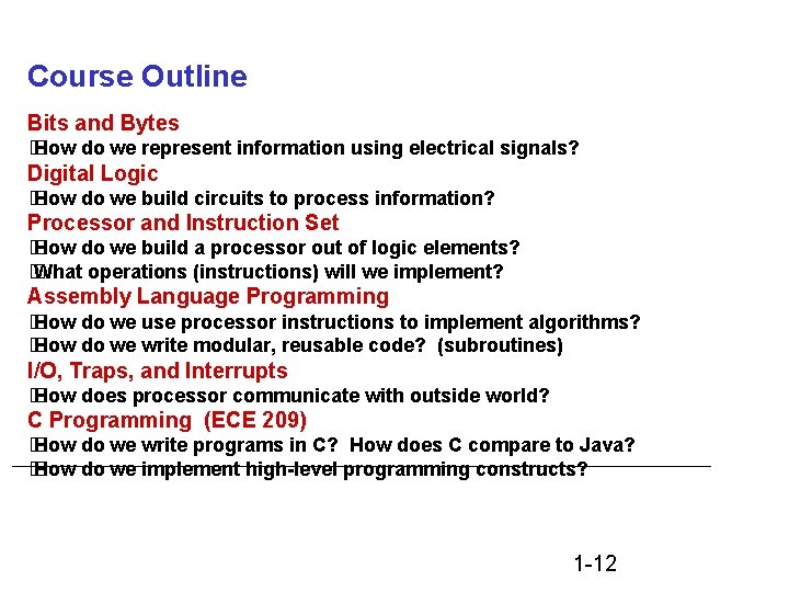 Course Outline Bits and Bytes � How do we represent information using electrical signals? Course Outline Bits and Bytes � How do we represent information using electrical signals?