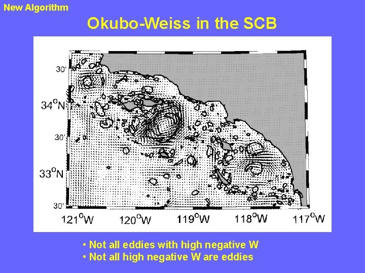 New Algorithm Okubo-Weiss in the SCB • Not all eddies with high negative W