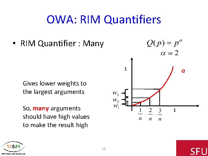 OWA: RIM Quantifiers • RIM Quantifier : Many 1 Q Gives lower weights to