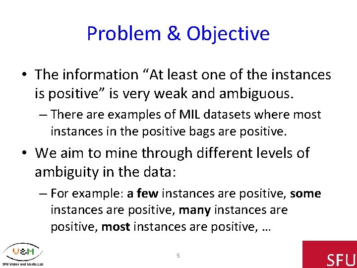 Problem & Objective • The information “At least one of the instances is positive”