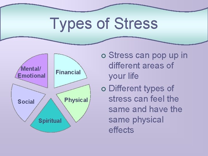 Types of Stress can pop up in different areas of your life ¢ Different
