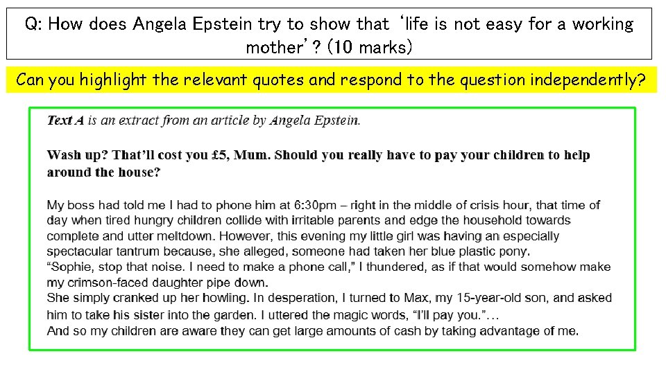 Q: How does Angela Epstein try to show that ‘life is not easy for
