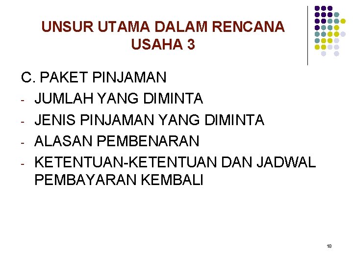 UNSUR UTAMA DALAM RENCANA USAHA 3 C. PAKET PINJAMAN - JUMLAH YANG DIMINTA -