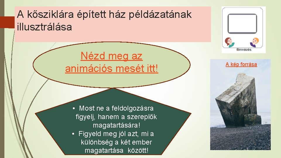 A kősziklára épített ház példázatának illusztrálása Nézd meg az animációs mesét itt! • Most