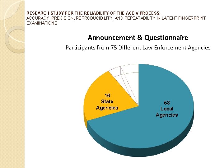 RESEARCH STUDY FOR THE RELIABILITY OF THE ACE-V PROCESS: ACCURACY, PRECISION, REPRODUCIBILITY, AND REPEATABILITY