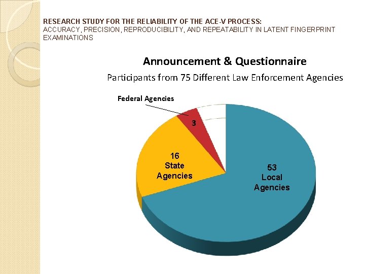 RESEARCH STUDY FOR THE RELIABILITY OF THE ACE-V PROCESS: ACCURACY, PRECISION, REPRODUCIBILITY, AND REPEATABILITY