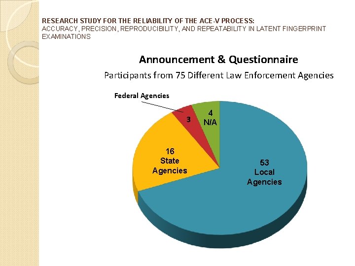 RESEARCH STUDY FOR THE RELIABILITY OF THE ACE-V PROCESS: ACCURACY, PRECISION, REPRODUCIBILITY, AND REPEATABILITY