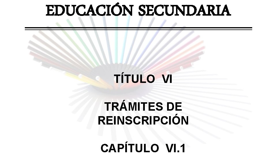 EDUCACIÓN SECUNDARIA TÍTULO VI TRÁMITES DE REINSCRIPCIÓN CAPÍTULO VI. 1 