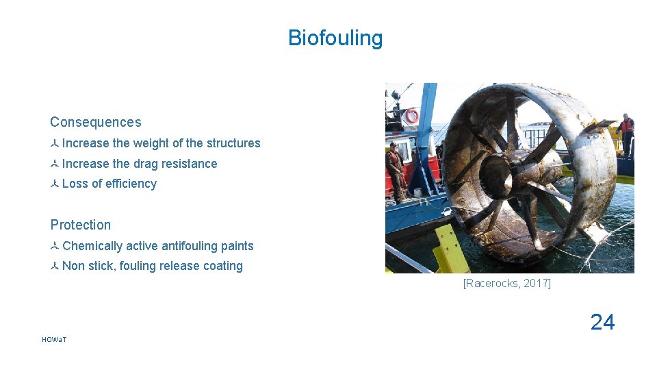 Biofouling Consequences Increase the weight of the structures Increase the drag resistance Loss of