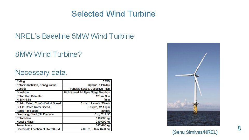 Selected Wind Turbine NREL’s Baseline 5 MW Wind Turbine 8 MW Wind Turbine? Necessary