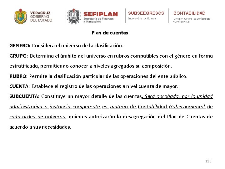 Plan de cuentas GENERO: Considera el universo de la clasificación. GRUPO: Determina el ámbito