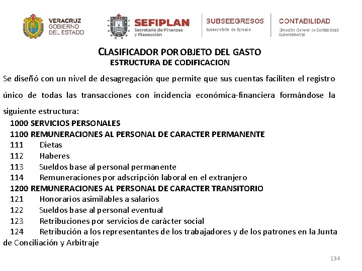 CLASIFICADOR POR OBJETO DEL GASTO ESTRUCTURA DE CODIFICACION Se diseñó con un nivel de