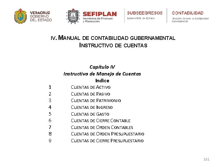 IV. MANUAL DE CONTABILIDAD GUBERNAMENTAL INSTRUCTIVO DE CUENTAS 1 2 3 4 5 6