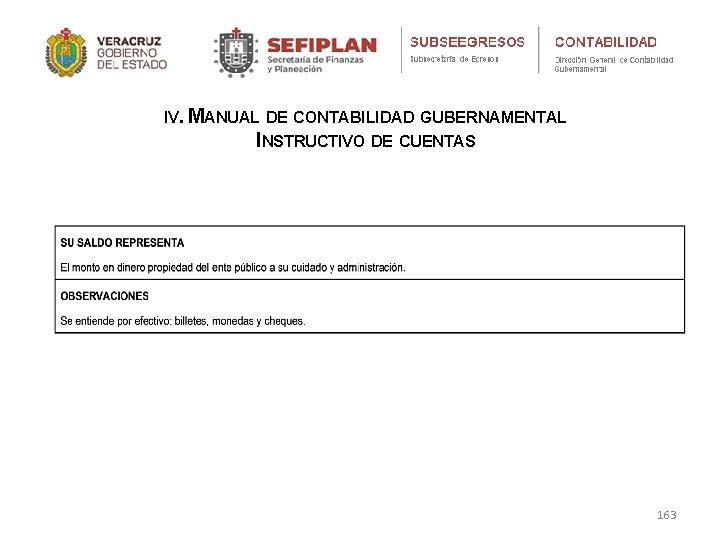 IV. MANUAL DE CONTABILIDAD GUBERNAMENTAL INSTRUCTIVO DE CUENTAS 163 