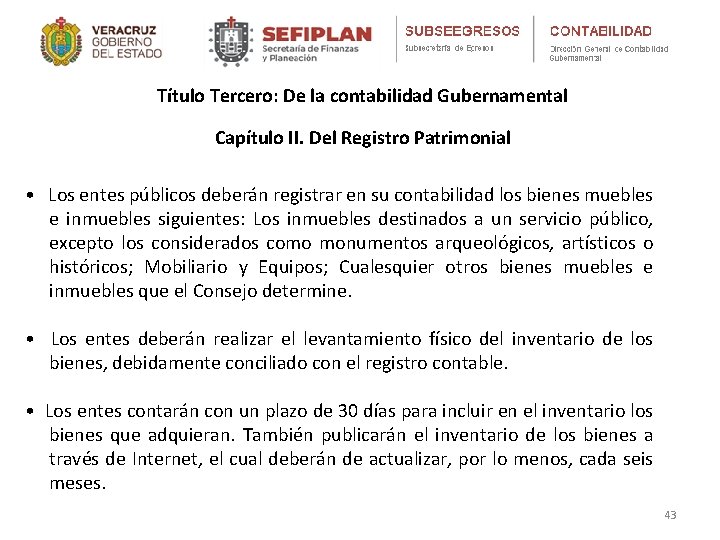 Título Tercero: De la contabilidad Gubernamental Capítulo II. Del Registro Patrimonial • Los entes