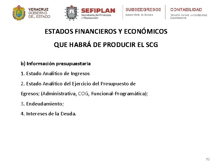 ESTADOS FINANCIEROS Y ECONÓMICOS QUE HABRÁ DE PRODUCIR EL SCG b) Información presupuestaria 1.