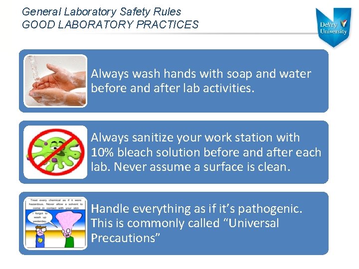 General Laboratory Safety Rules GOOD LABORATORY PRACTICES Always wash hands with soap and water