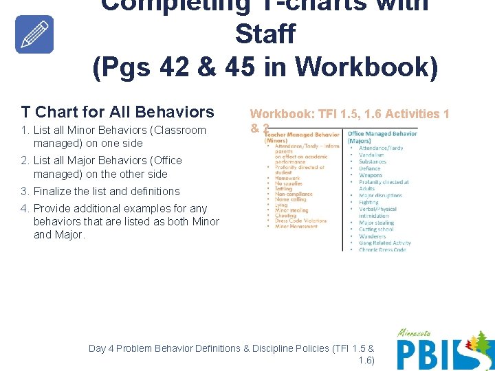 Completing T-charts with Staff (Pgs 42 & 45 in Workbook) T Chart for All