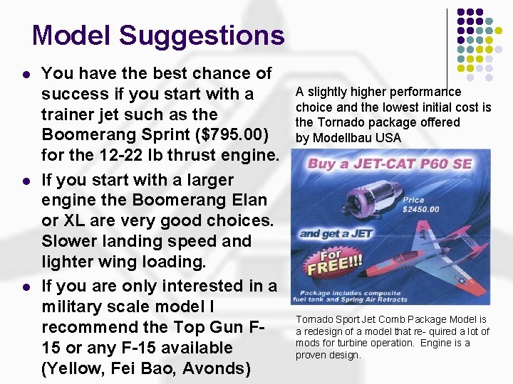 Model Suggestions l l l You have the best chance of success if you