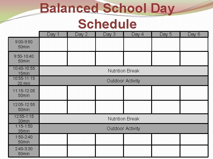 Balanced School Day Schedule Day 1 Day 2 Day 3 Day 4 9: 00