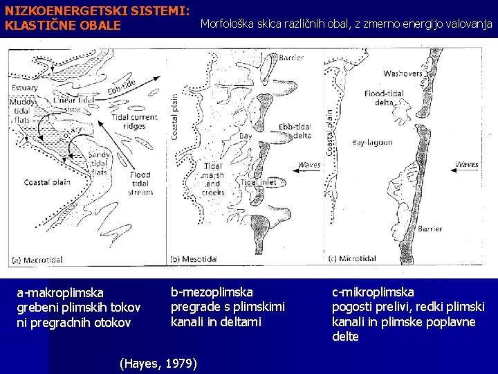 NIZKOENERGETSKI SISTEMI: Morfološka skica različnih obal, z zmerno energijo valovanja KLASTIČNE OBALE a-makroplimska grebeni