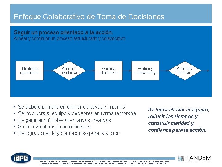 Enfoque Colaborativo de Toma de Decisiones Seguir un proceso orientado a la acción. Alinear